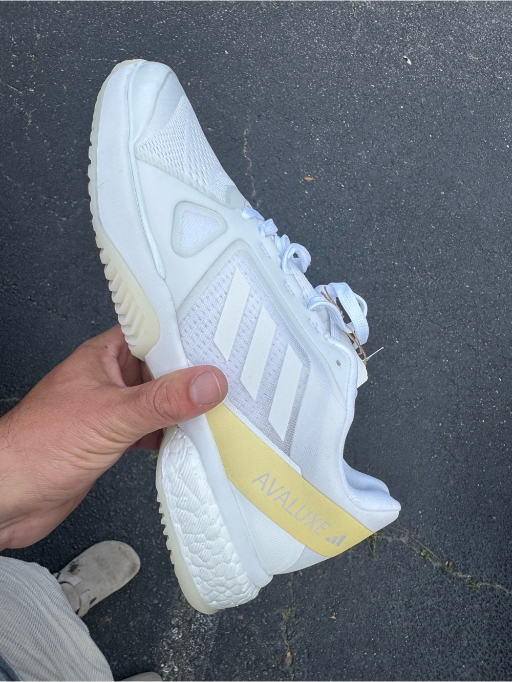 adidas avaluxe White and Light Yellow Avaluxe Tennis Shoe